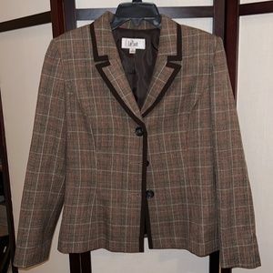 Le Suit 3 Button Down Blazer Women’s Brown Plaid Size 10